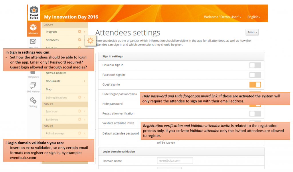 Attendee settings 22