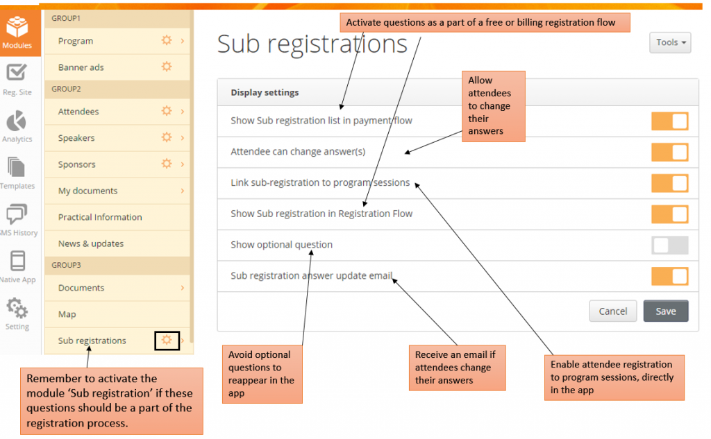 sub reg settings